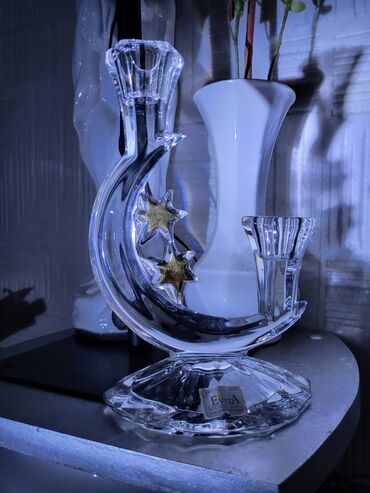 Ostali kućni dekor: Svecnjak nov kristal,led kristal 90te. Visina. 19/10cm — 4