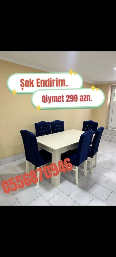 mətbəx stol stul divan: Для гостиной, Новый, Нераскладной, Прямоугольный стол, 6 стульев