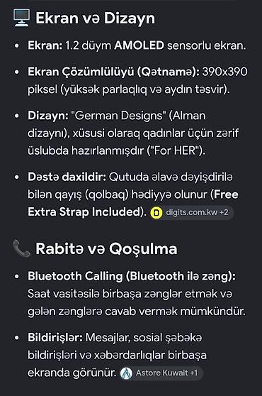 su suzen: Smartix Diva – Premium Smart Watch (For HER) Əsas xüsusiyyətlər - 1.2 — 2