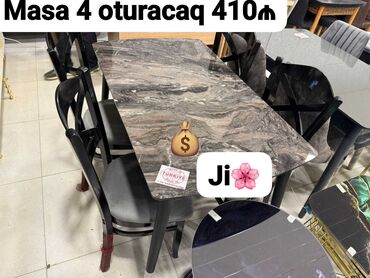Masa və oturacaq dəstləri: Mətbəx üçün, Açılmayan, Dördbucaq masa, 4 stul