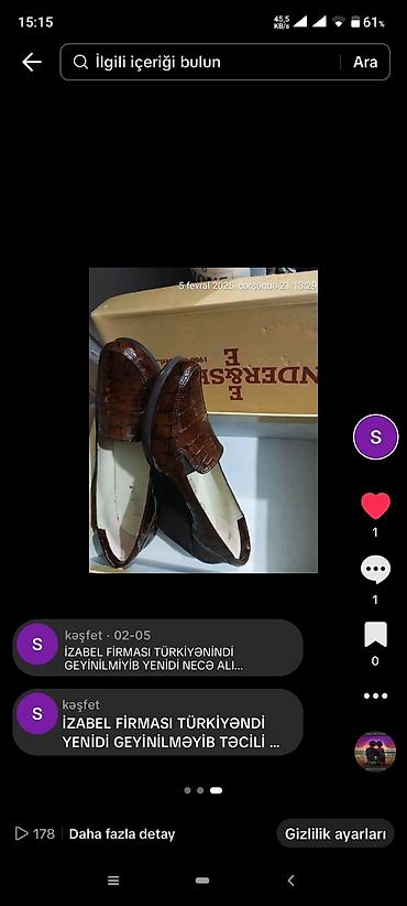 Tuflilər: Tuflilər, Ölçü: 38, rəng - Qəhvəyi, Yeni — 1