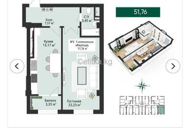 недостроенные дома: 1 комната, 51 м², Элитка, 8 этаж, ПСО (под самоотделку)