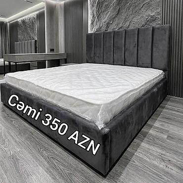 Mükəmməl dizaynlı iki nəfərlik çarpayı - Rəng: tünd boz - Material