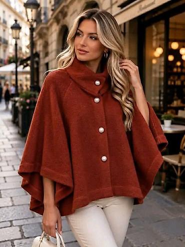 Ponchos: Ženska elegantna pončo-jakna u boji terakote. - Kroj: širok pončo sa — 2