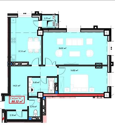Продажа квартир: 2 комнаты, 88 м², Южная Магистраль Элитка, 6 этаж — 2