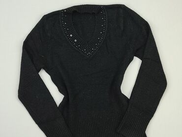 czarne t shirty w serek damskie: Sweter, S, stan - Dobry