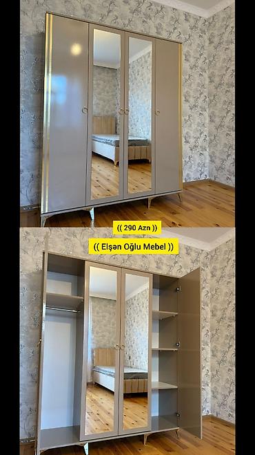 4 ayaq: Yeni, 4 qapılı, Güzgülü, Rəngli, Açılan, Düz dolab — 1