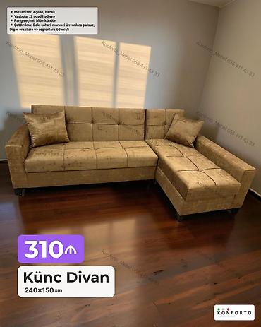 Ev üçün mebel: Künc Divan – 240×150 sm - Mexanizm: açılan, bazalı (yataq funksiyalı — 1