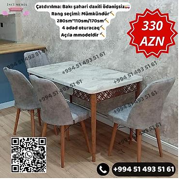 l masalar: Mətbəx üçün, Yeni, Açılan, Dördbucaq masa, 4 stul — 1