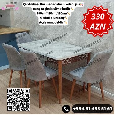 Təmir və tikinti: Mətbəx üçün, Yeni, Açılan, Dördbucaq masa, 4 stul