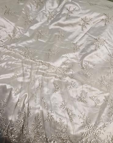 bamboo tekstil: Zərif bəzəkli atlas yorğan/örtük dəsti - Rəng: incə krem-ağ (ivory) - — 4