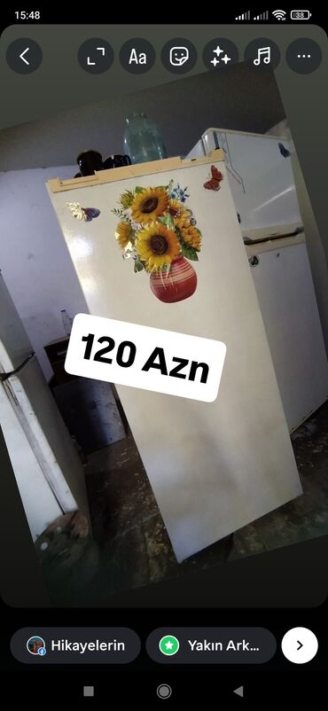 gəncə ikinci əl soyuducu: Soyuducu - Rəng: ağ, ön qapıda günəbaxan temalı dekorativ stikerlər -