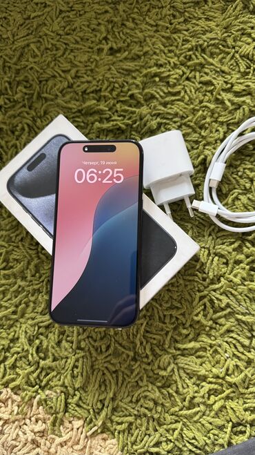 сайма телеком номер ош: IPhone 15 Pro, Б/у, 128 ГБ, Blue Titanium, Зарядное устройство, Кабель, Коробка, 89 %