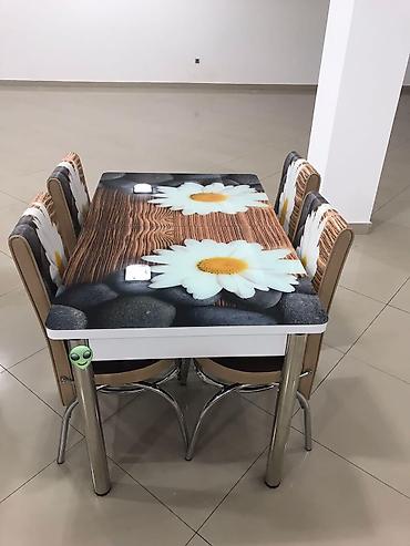 şuşe masa: Mətbəx üçün, Yeni, Dördbucaq masa, 4 stul — 1