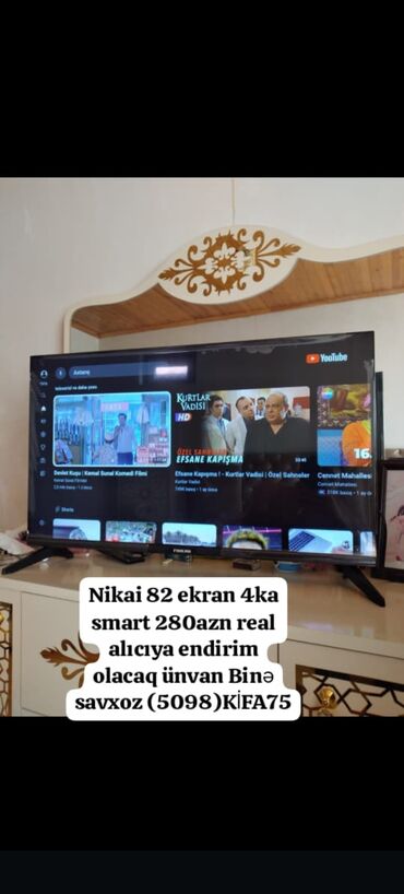 televi: Nikai 82 ekran 4ka smart 280azn real alıcıya endirim olacaq ünvan Binə