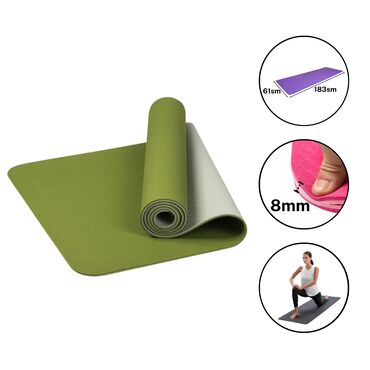 yoqa xalçası: TPE Yoga mat, Yoga xalçası, Yoga üçün döşək, məşq xalçası (8mm) 🛵