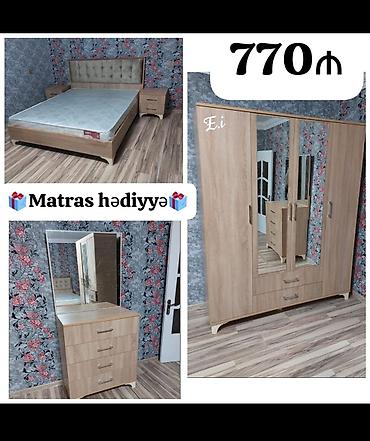 termo mebel: Yataq dəsti – dolab, taxt, termo (güzgülü komod) və 2 tumbadan ibarət — 2