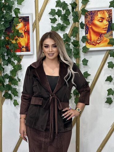 женские юбки в пайетках: Qadın dəst – şokolad-qəhvəyi rəng - 2 hissəli elegant dəst: ətək +