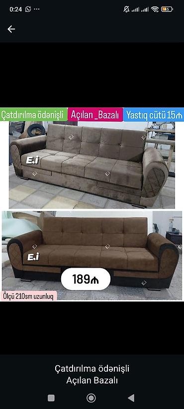yığma divan: Açılan-bazalı divan - Ölçü: 210 sm uzunluq - Mexanizm: açılan, bazalı — 1