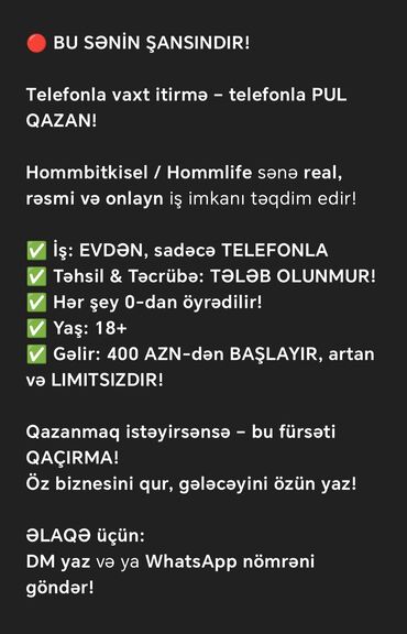 seyyar satici: Satış məsləhətçisi tələb olunur, Yalnız qadınlar üçün, İstənilən yaş, Təcrübəsiz, Aylıq ödəniş