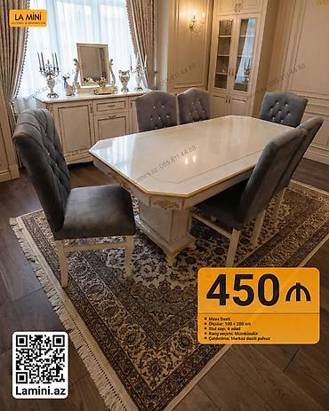 Masa Dəsti - Ölçülər: 100 × 200 sm - Stul sayı: 6 ədəd - Rəng seçimi
