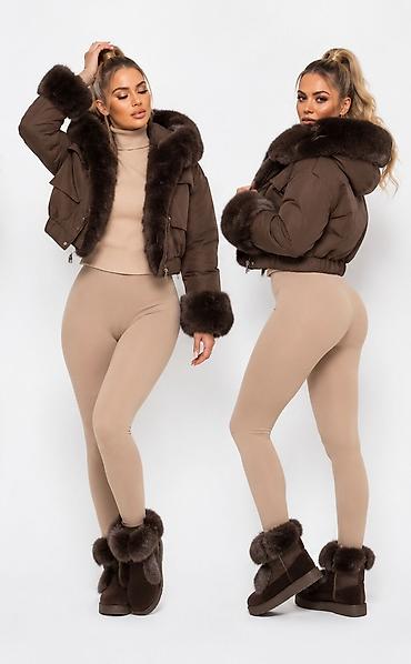 north face kacket: Kratka ženska jakna sa krznom – čokoladno braon - Model: puf jakna — 4