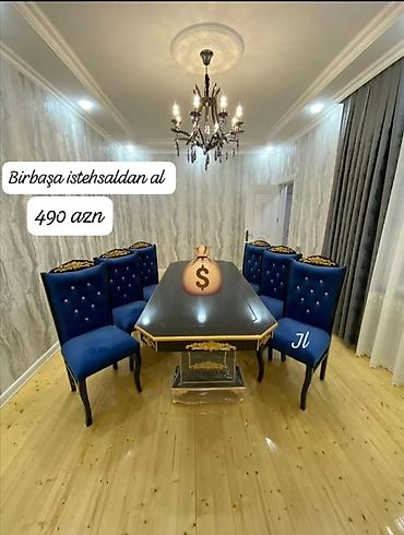 saloglu masalar: Qonaq otağı üçün, Yeni, Açılmayan, Dördbucaq masa, 6 stul — 1