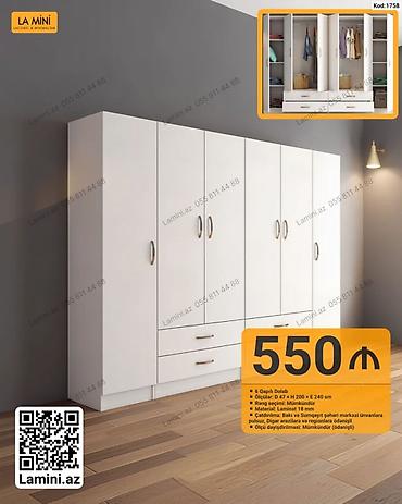 6 qapılı dolab – La Mini - Ölçü: D 47 × H 200 × E 240 sm - Material lalafo.az -da 6 qapılı dolab – La Mini - Ölçü: D 47 × H 200 × E 240 sm - Material