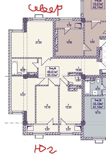 Продажа квартир: 3 комнаты, 95 м², Элитка, 9 этаж, ПСО (под самоотделку)