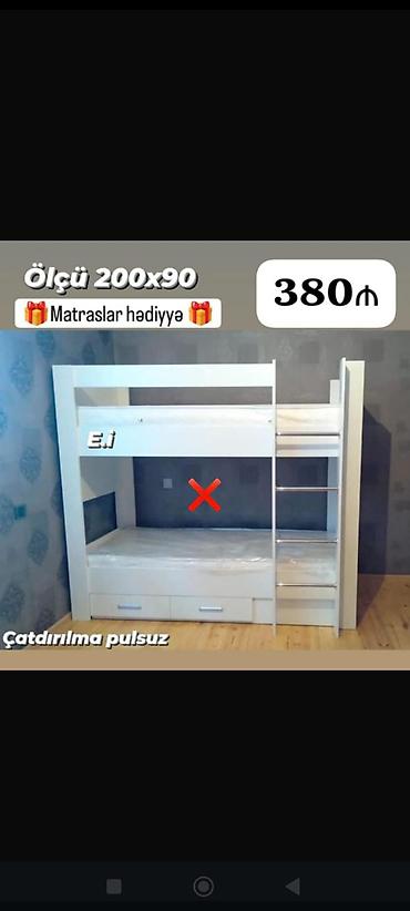 90: İki mərtəbəli çarpayı – 200x90 • Ölçü: 200 x 90 • Rəng: ağ • — 1