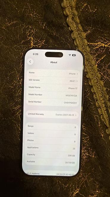 iphone 17 qiymet: IPhone 17, 256 GB, Qara, Zəmanət — 3