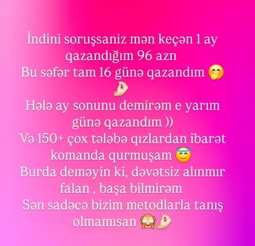 Bu təklif onlayn qazanmaq istəyənlər üçün nəzərdə tutulmuşdur. Təqdim