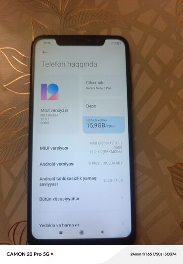 redmi telfon: Redmi Note 6 Pro, 32 GB, rəng - Qara, Sensor, Barmaq izi, İki sim kartlı