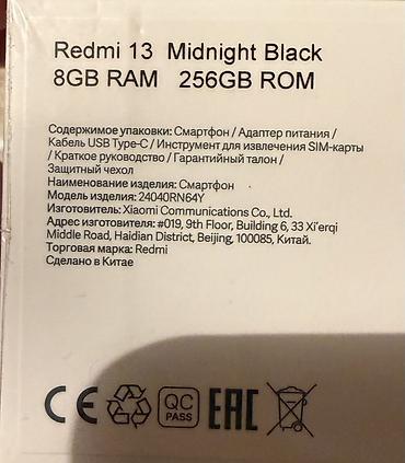 redmi ucuz: Redmi 13, 256 GB, rəng - Qara, Zəmanət — 2