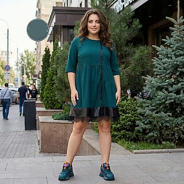 Повседневное платье, Осень-весна, Короткая модель, Трапеция, 2XL, 3XL, 4XL