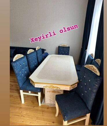 Masa və oturacaq dəstləri: Qonaq otağı üçün, Yeni, Açılmayan, Dördbucaq masa, 6 stul — 27