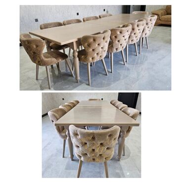 açılıb bağlanan stol: Qonaq otağı üçün, İşlənmiş, Dördbucaq masa, 10 stul