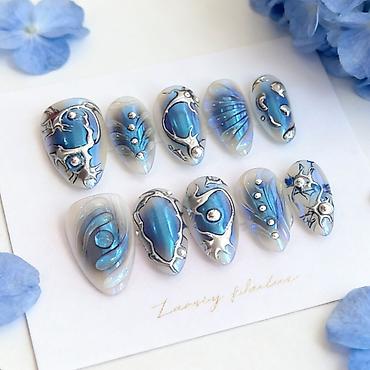 diamond: Set presovanih noktiju – Nail Art kolekcija “Ice Blue Chrome” - — 1