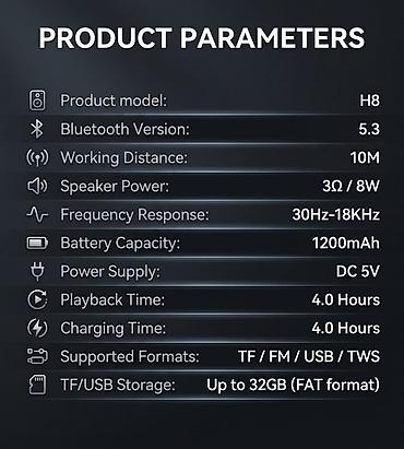 flip 4: Блютуз-колонка H8 — новая - Bluetooth 5.3, стабильное соединение - — 2