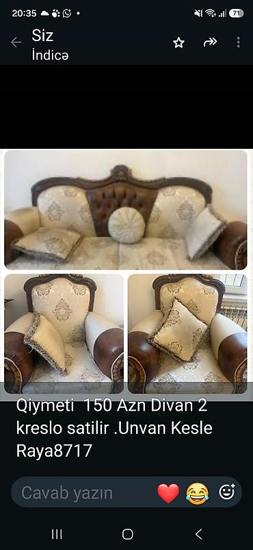 Divan + 2 kreslo dəsti - Klassik üslubda, taxta dekorlu model - Krem