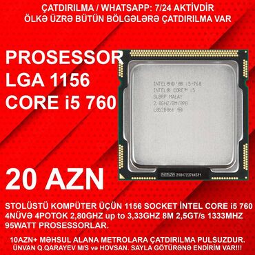 Operativ yaddaş (RAM): Prosessor Intel Core i5 Core i5 760 1ci nəsil, 3-4 GHz, 4 nüvə, İşlənmiş