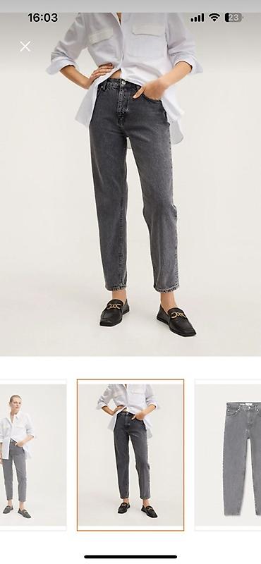 Cinslər: Qadın mom jeans 36 S razmer– tünd boz (washed) rəng - Model: Mom fit — 2