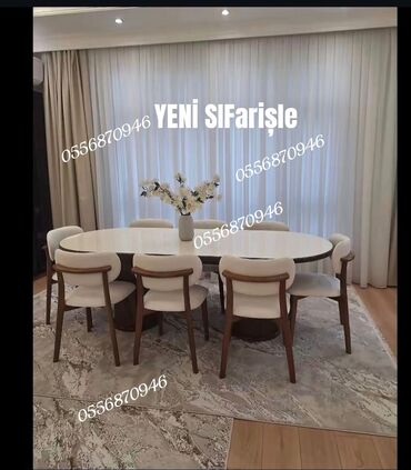 Masa və oturacaq dəstləri: Qonaq otağı üçün, Yeni, Açılmayan, Dördbucaq masa, 6 stul — 29