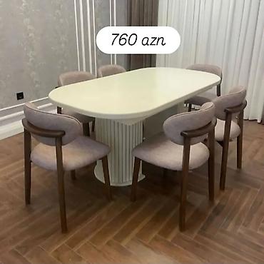 Oval yemək masası və 6 ədəd stul dəsti - Masa: oval formalı, açıq