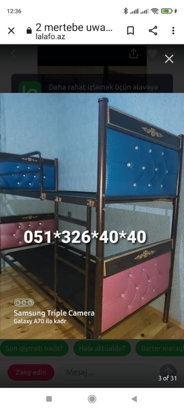 İkimərtəbəli uşaq çarpayıları: Oğlan və qız üçün, Yeni, Çarpayı, Matras ilə, Siyirməsiz — 9