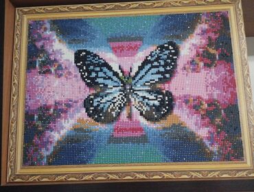 комн цветы: Готовая алмазная картина - бабочка. Размер: 30×40 сантиметров. Рамка