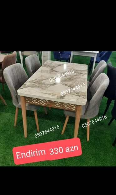 Masa və oturacaq dəstləri: Qonaq otağı üçün, Yeni, Açılan, Dördbucaq masa, 4 stul — 12