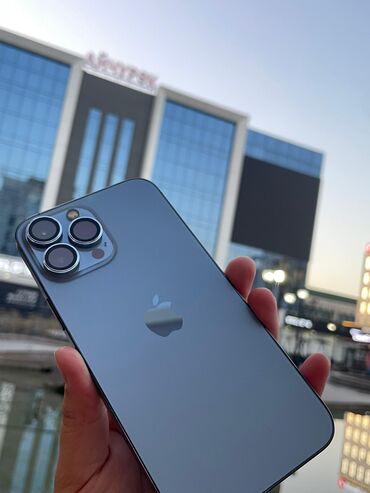 мобильные телефоны кнопочный: IPhone 13 Pro Max, Колдонулган, 128 ГБ, Blue Titanium, Заряддоочу түзүлүш, Каптама, Куту, 80 %