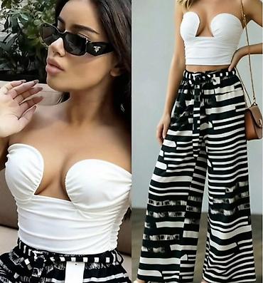 mint: Komplet majica top bez bretela + široke pantalone sarene. - Gornji — 2