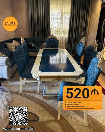 раскладные стулья: Qonaq otağı üçün, Açılmayan, Dördbucaq masa, 6 stul